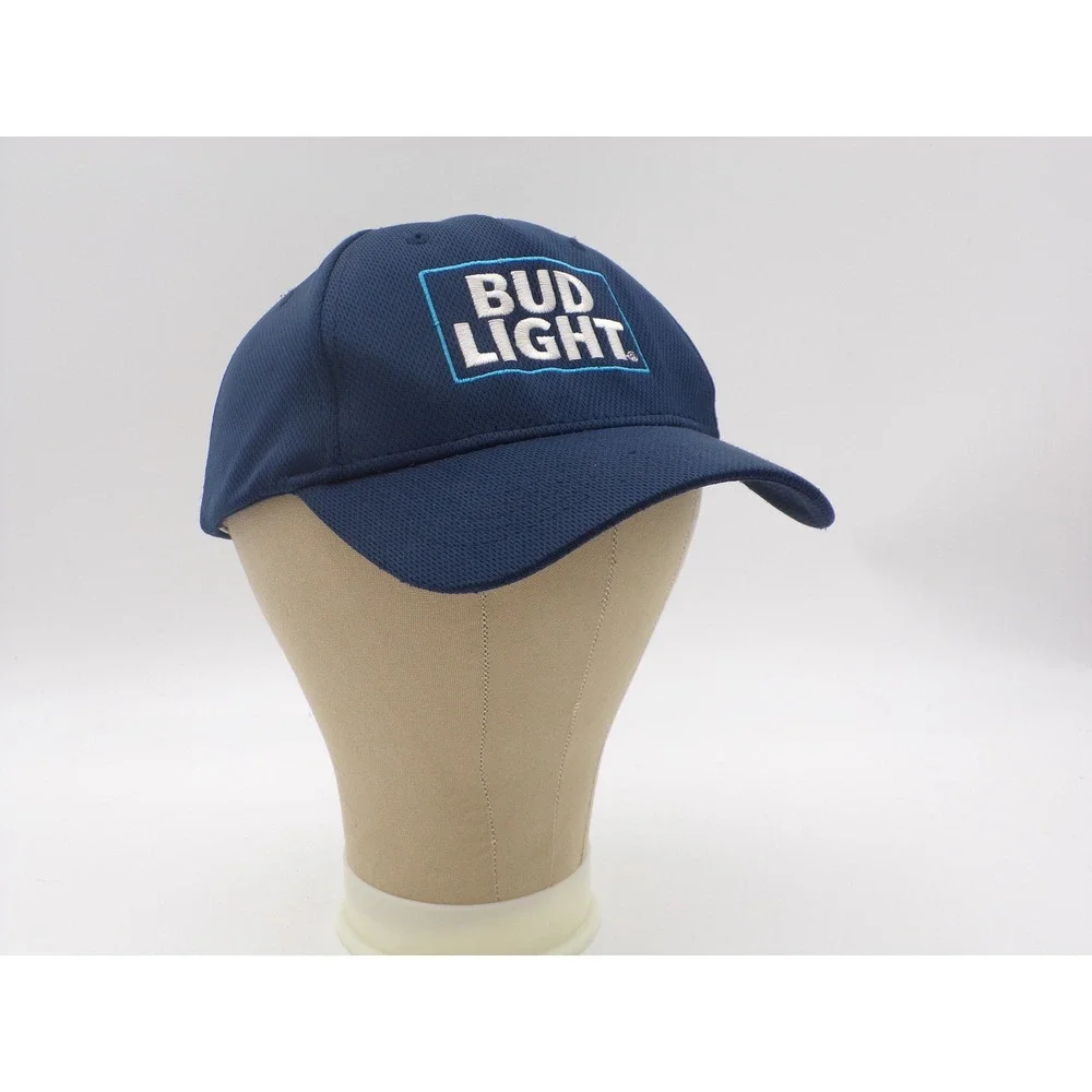 Bud Light Navy Blue Mesh Snapback Baseball Hat Embroidered Logo H3 Headwear